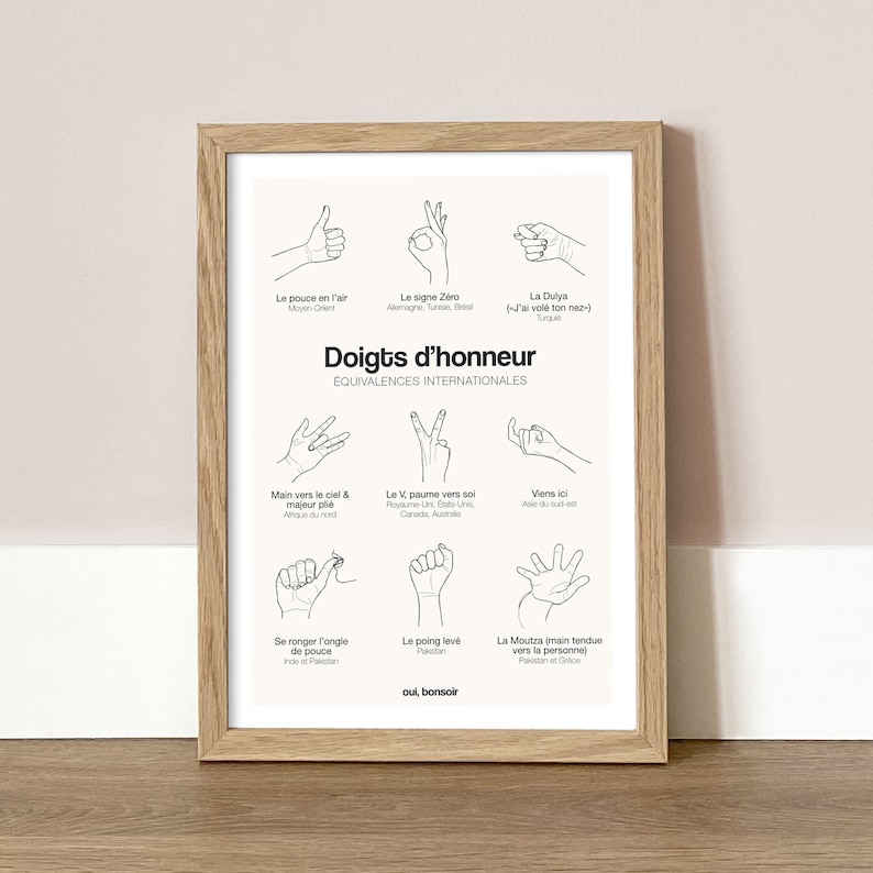 Affiche doigts d'honneur équivalences internationales A4 Etsy France