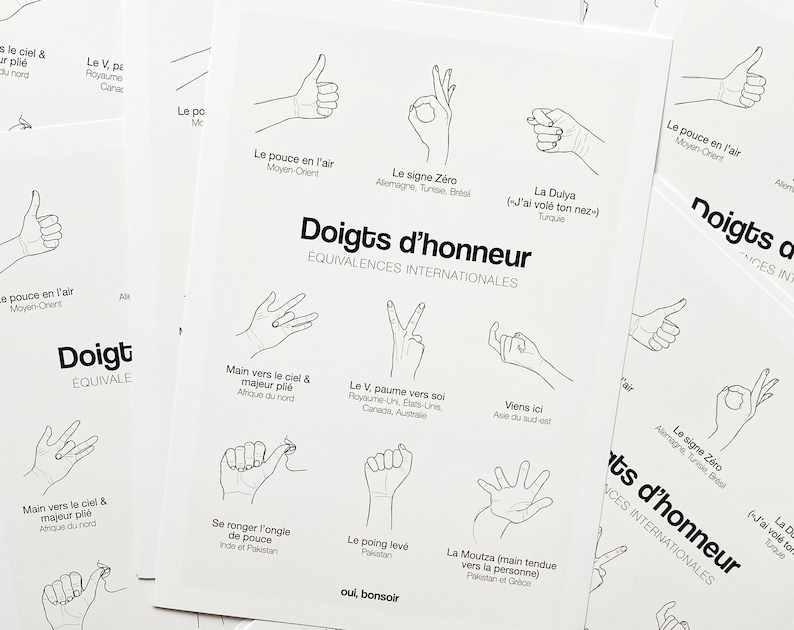 Affiche doigts d'honneur équivalences internationales A4 Etsy France