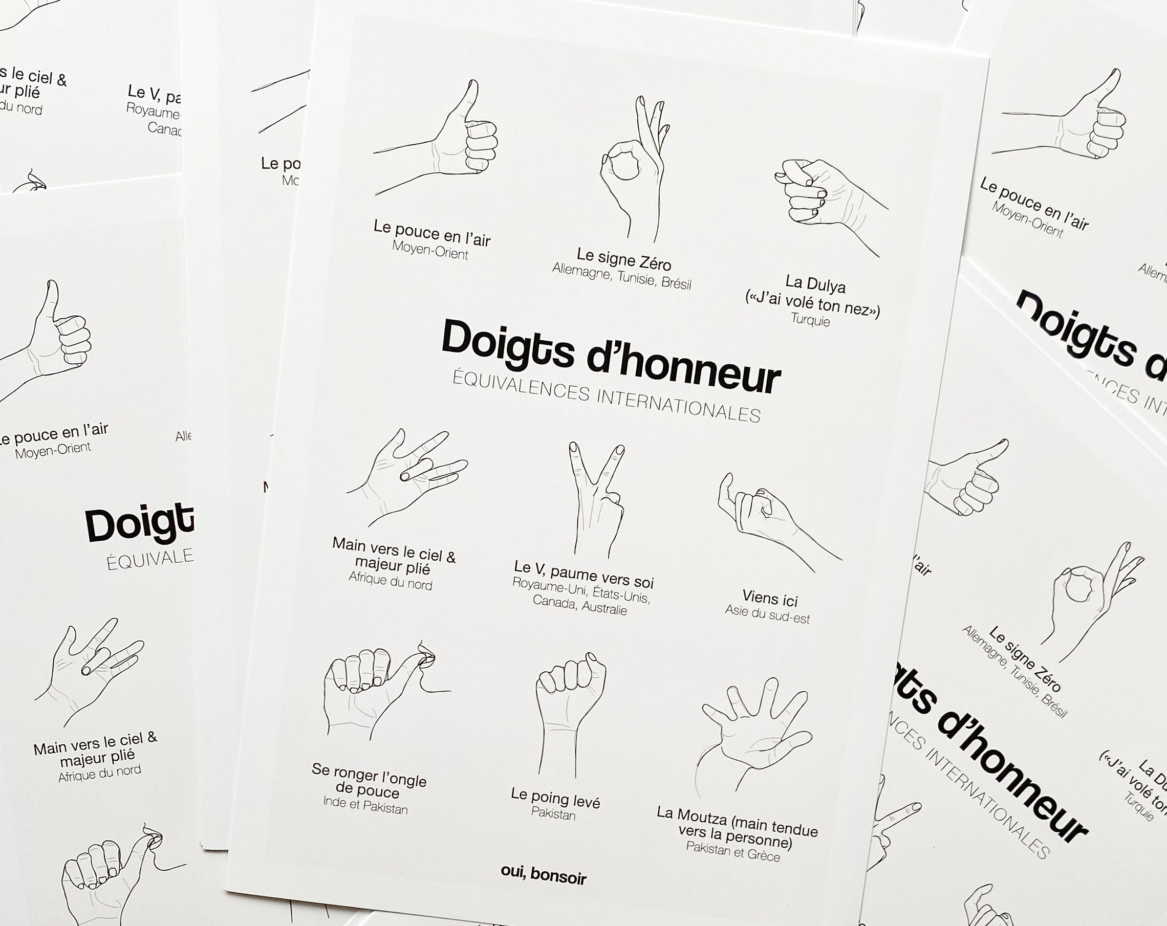 Affiche doigts d'honneur équivalences internationales A4 Etsy France