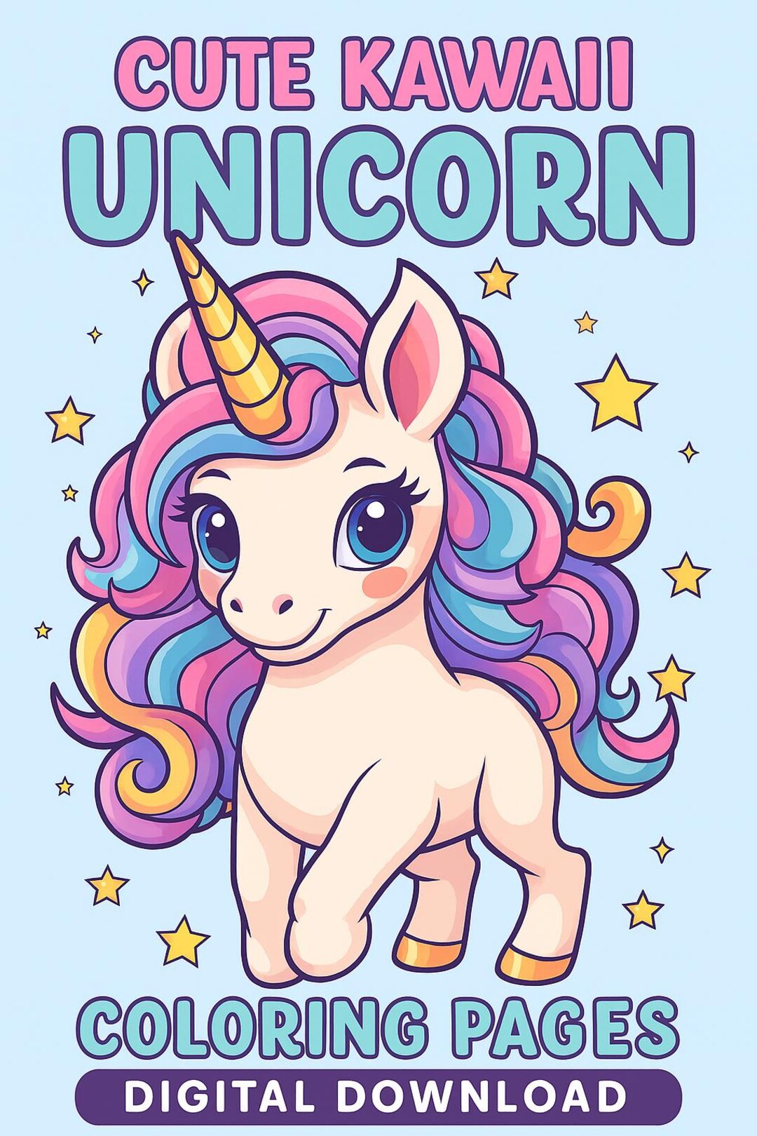 Kawaii Unicorn Coloring Pages for Kids – Bold, Easy, Cute Printable ...