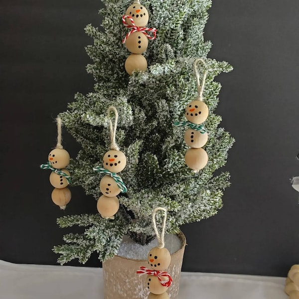 Farmhouse Wood Bead Snowman| Snowmen Bead Ornaments | Snowman ornaments | Handmade Ornaments | Snowman Decor | Christmas Ornaments | Gifts