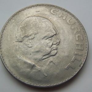 Coin, United Kingdom, Crown Winston Churchill, Portrait, Queen Elizabeth 11, 1965