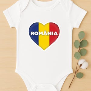 Adorable Romanian Pride Baby Onesie - Patriotic Infant Bodysuit with Flag Design - Heritage Gift