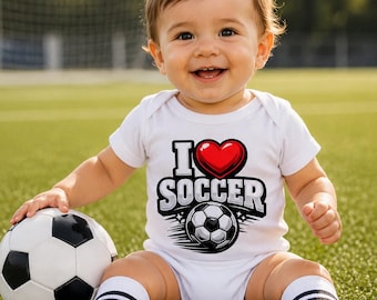 I Love Soccer Baby Bodysuit | Soccer Baby Onesie | Future Soccer Star | Cute Infant Soccer Outfit | Baby Shower Gift | Sports Lover Baby