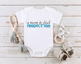 a mom & dad PRODUCTION Onesie, cute baby bodysuit newborn outfit one-piece Great Shower Gift