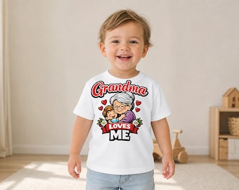Grandma Loves Me Toddler Shirt, Pink Bow, Hearts, Flowers, Grandchild Gift