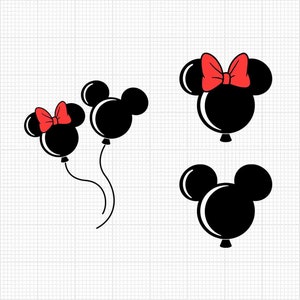 Ballons, Mickey Minnie Maus Schleife, Ballon, Svg und Png Formate, Cut, Cricut, Silhouette, Direkter Download