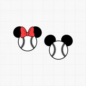 Béisbol, Mickey Minnie Mouse, Deportes, Pelota, Equipo, Orejas Head Bow, Formatos SVG y Png, Corte, Cricut, Silueta, Imágenes prediseñadas, Descarga instantánea