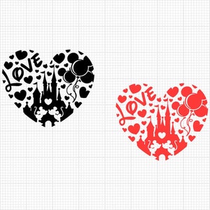 Amor, Mickey Minnie Mouse, Castillo, Día de San Valentín, Pareja, Corazón, Svg Png Dxf Formatos, Corte, Cricut, Silueta