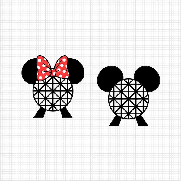 Epcot Ball, Mickey Minnie Mouse, Ears, Dots Bow, Spaceship Earth Design, Svg and Png Formats, Cut, Cricut, Silhouette, Instant Download