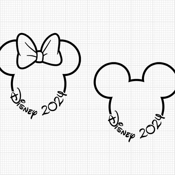 2024, Mickey Minnie Mouse, Ears Bow, Outline, Travel, Trip, Vacation, Svg Png Dxf Formats, Cut, Cricut, Silhouette, Instant Download