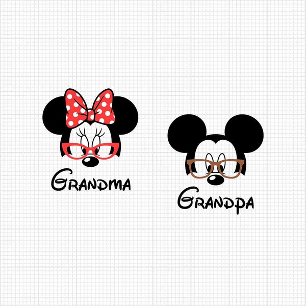 Grandma, Grandpa, Family, Mickey Minnie Mouse, Nana, Papa, Glasses, Matching, Svg and Png Formats, Cut, Cricut, Silhouette, Instant Download