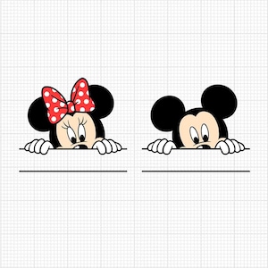 Mickey Minnie Mouse, Peeking, Peek, Orecchie, Arco, Abbinamento, Coppia, Formati svg e png, Cut, Cricut, Silhouette, Download istantaneo