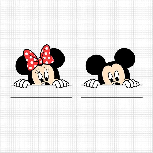 Mickey Minnie Mouse, Peeking, Peek, Ears, Bow, Matching, Couple, Svg and Png Formats, Cut, Cricut, Silhouette, Instant Download