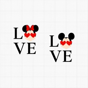 Amor, Mickey Minnie Mouse, Orejas, Lazo, Corazón, Gafas de sol, Día de San Valentín, Emparejamiento, Pareja, Formatos SVG y Png, Corte, Cricut, Silueta