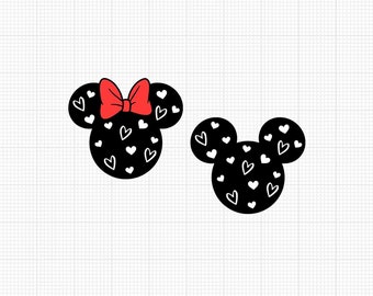 Mickey Minnie Mouse, Ears, Bow, Heart, Valentines Day, Matching, Couple, Svg and Png Formats, Cut, Cricut, Silhouette, Instant Download