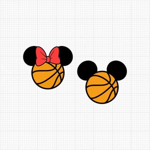 Baloncesto, Mickey Minnie Mouse, Deportes, Pelota, Equipo, Orejas Head Bow, Formatos SVG y Png, Corte, Cricut, Silueta, Imágenes prediseñadas, Descargar al instante