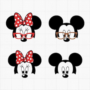 Família, Mickey Minnie Head, Vovó Vovô, Óculos, Formatos Svg e Png, Corte, Cricut, Silhueta, Download Instantâneo