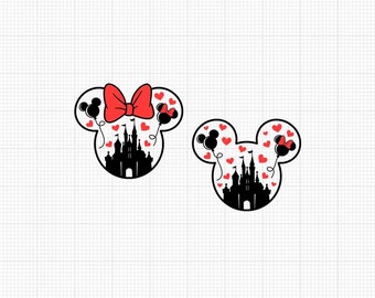 Mickey Minnie Mouse, Ears, Bow, Heart, Valentines Day, Castle, Balloon, Matching, Couple, Svg and Png Formats, Cut, Cricut, Silhouette