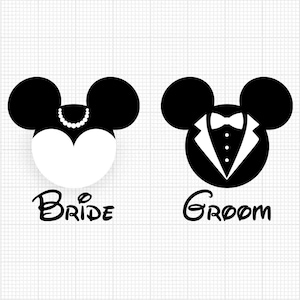 Novio, Mickey Minnie Mouse Orejas Cabeza, Boda, Formatos Svg y Png, Corte, Cricut, Silueta, Descarga Instantánea