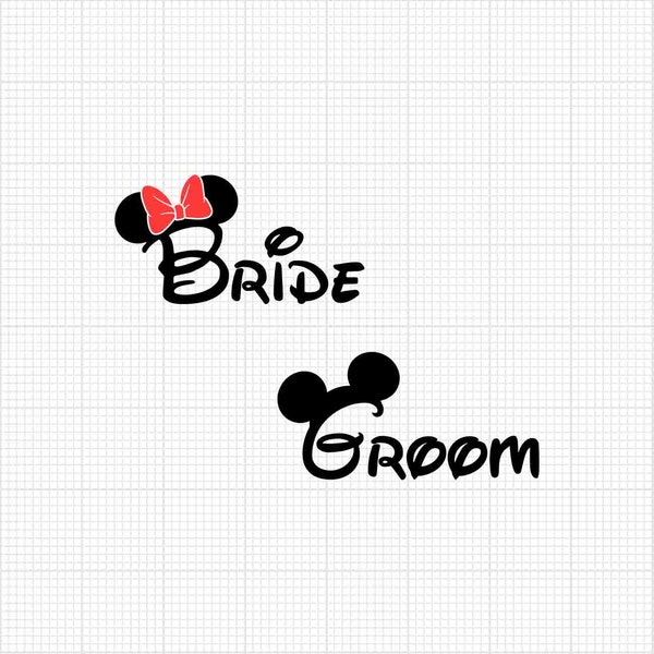 Bride, Groom, Mickey Minnie Mouse, Ears, Bow, Wedding, Matching, Couple, Svg and Png Formats, Cut, Cricut, Silhouette, Instant Download