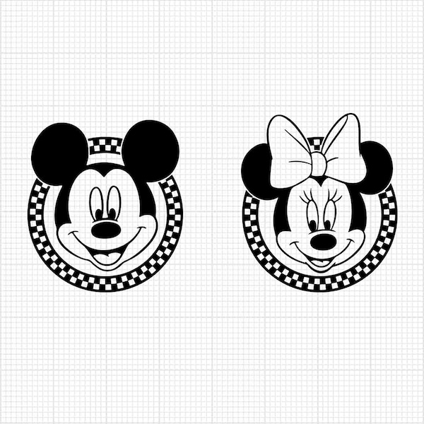 Checkered Mouse, Mickey Minnie Mouse, Movie, Retro, Ears Head, Svg Png Dxf Formats, Cut, Cricut, Silhouette