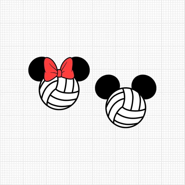 Volleyball, Mickey Minnie Mouse, Sports, Ball, Team, Ears Head Bow, Svg and Png Formats, Cut, Cricut, Silhouette, Clipart, Instant Download