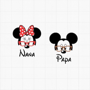 Nana, Papa, Famiglia, Topolino Minnie, Nonna, Nonno, Occhiali, Abbinamento, Formati SVG e Png, Cut, Cricut, Silhouette, Download istantaneo