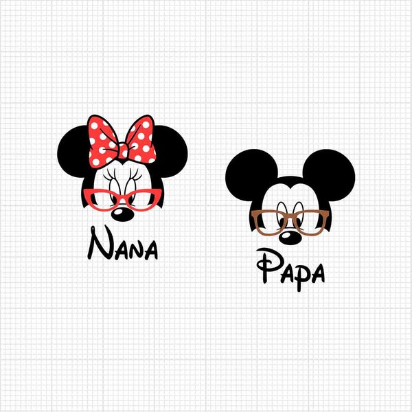 Nana, Papa, Family, Mickey Minnie Mouse, Grandma, Grandpa, Glasses, Matching, Svg and Png Formats, Cut, Cricut, Silhouette, Instant Download