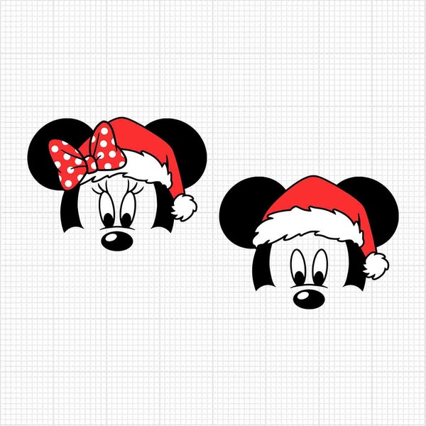 Santa Hat, Mickey Minnie Mouse, Christmas, Holiday, Face Ears, Bow, Matching, Couple, Svg and Png Formats, Cut, Cricut, Silhouette, Download