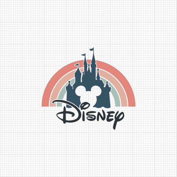 Castle, Mickey Mouse, Rainbow, Sunset, Retro, Ears Head, Svg Png Dxf Formats, Cut, Cricut, Silhouette