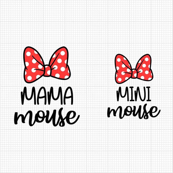 Mama Mouse, Mini Mouse, Dots Bow, Minnie, Family, Svg and Png Formats, Cut, Cricut, Silhouette, Instant Download