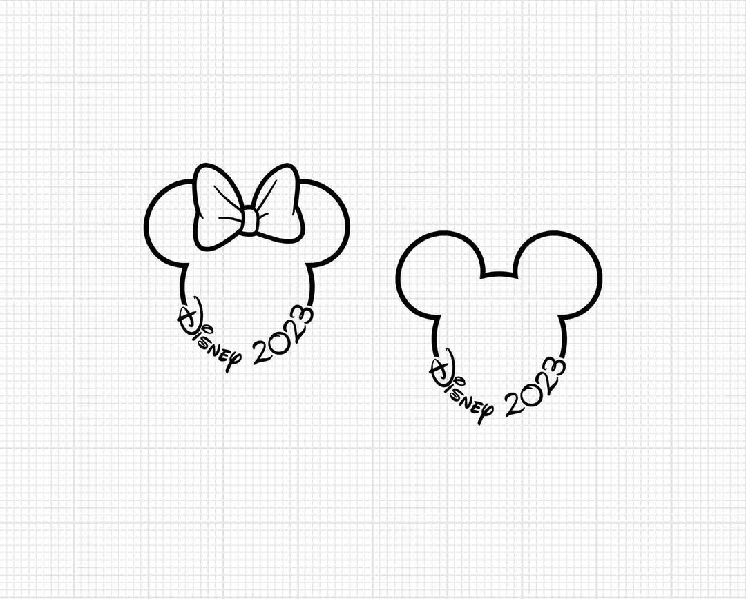 2023, Mickey Minnie Mouse, Ears Bow, Outline, Travel, Trip, Vacation ...