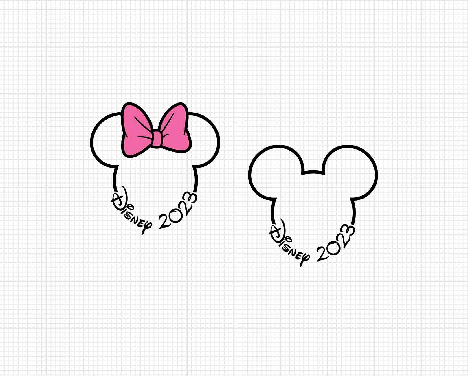 2023 Mickey Minnie Mouse Pink Bow Outline Travel Trip Etsy