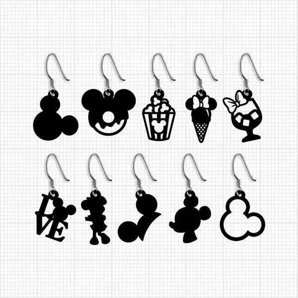 Mickey Minnie Maus, Ohrringe, Svg, Png und Dxf Formate, Cut, Cricut, Silhouette, Glowforge, Sofort Download