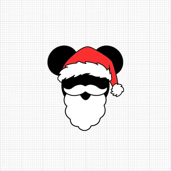 Christmas Santa Hat, Mickey Mouse, Santa Claus, Beard, Mustache, Svg and Png Formats, Cut, Cricut, Silhouette, Instant Download