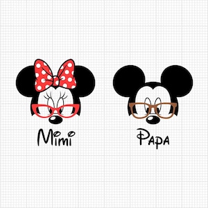 Mimi Papa, Famiglia, Mickey Minnie Head, Nonna Nonno, Occhiali, Svg e Png Formati, Cut, Cricut, Silhouette, Instant Download