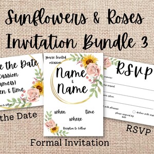 Ensemble d’invitation de tournesols et de roses 3