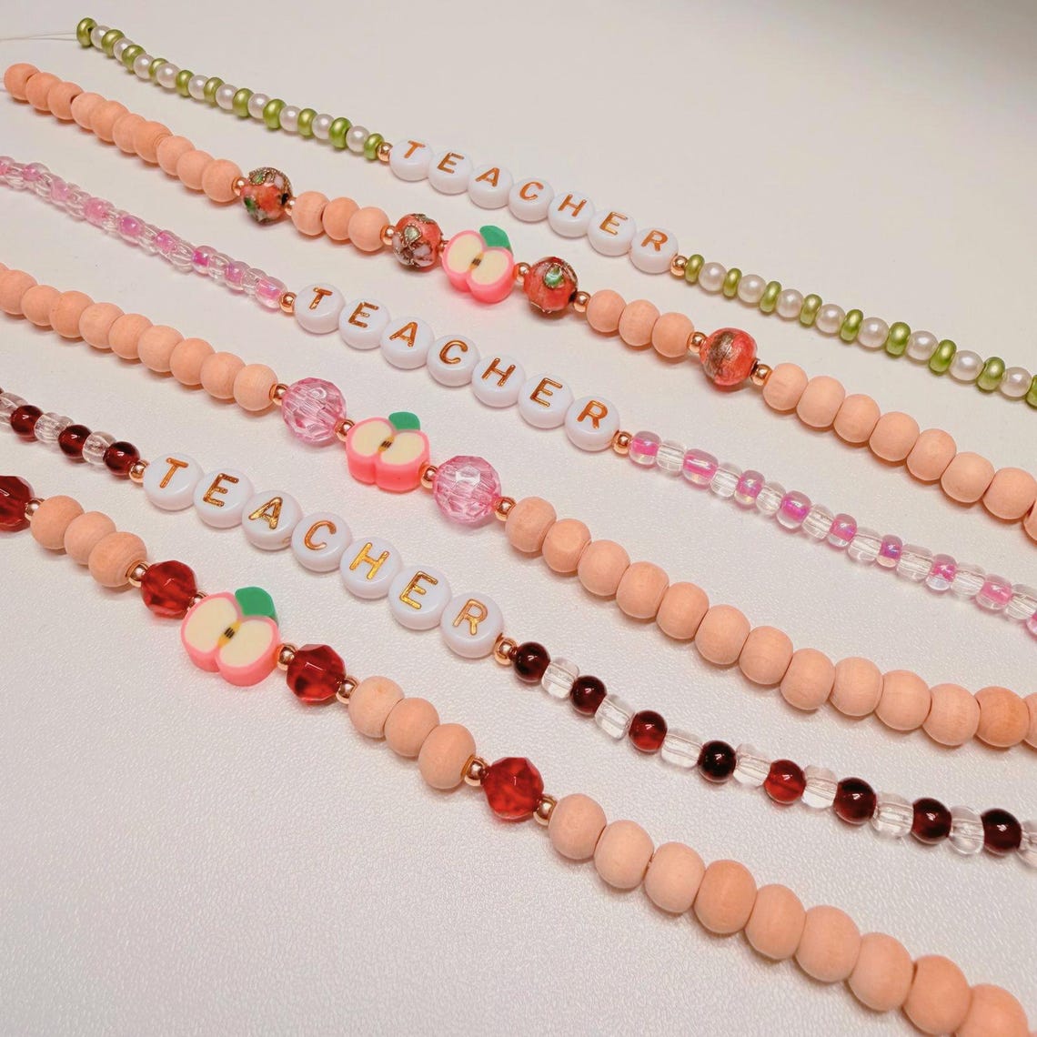 Personalized Teacher Bracelet Set | Beaded Apple Charm, Back to School ...