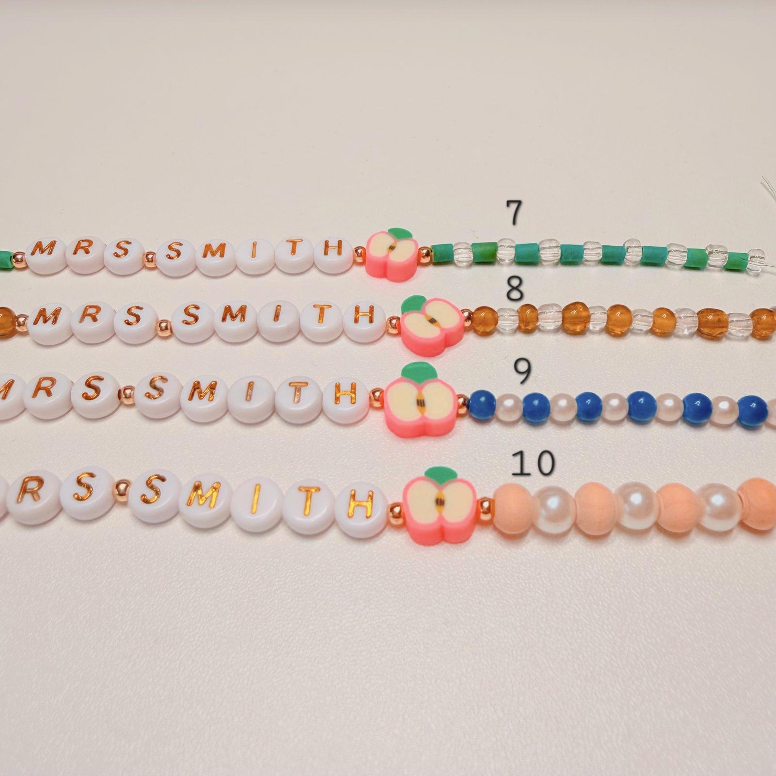 Personalized Teacher Bracelet Set | Beaded Apple Charm, Back to School ...
