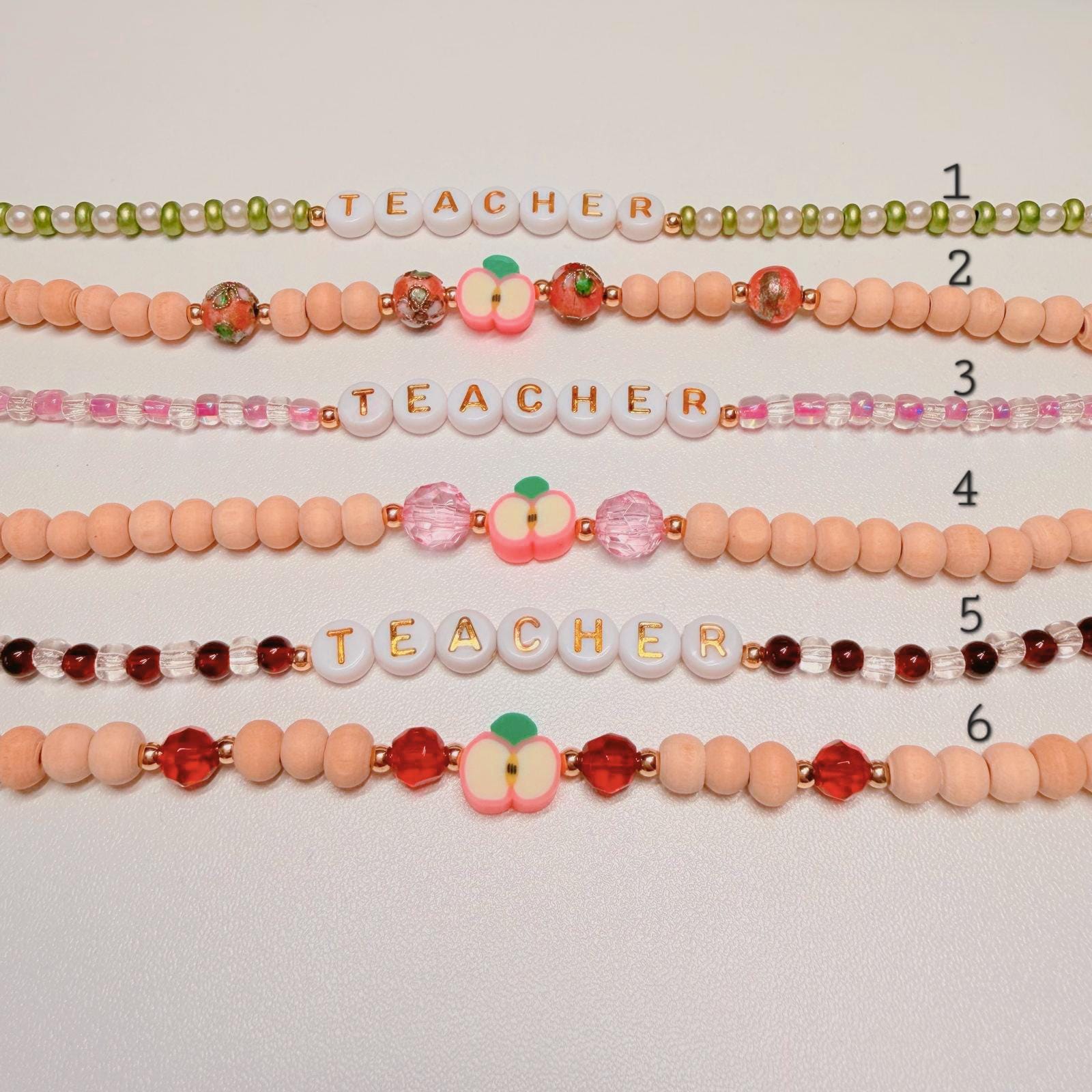 Personalized Teacher Bracelet Set | Beaded Apple Charm, Back to School ...