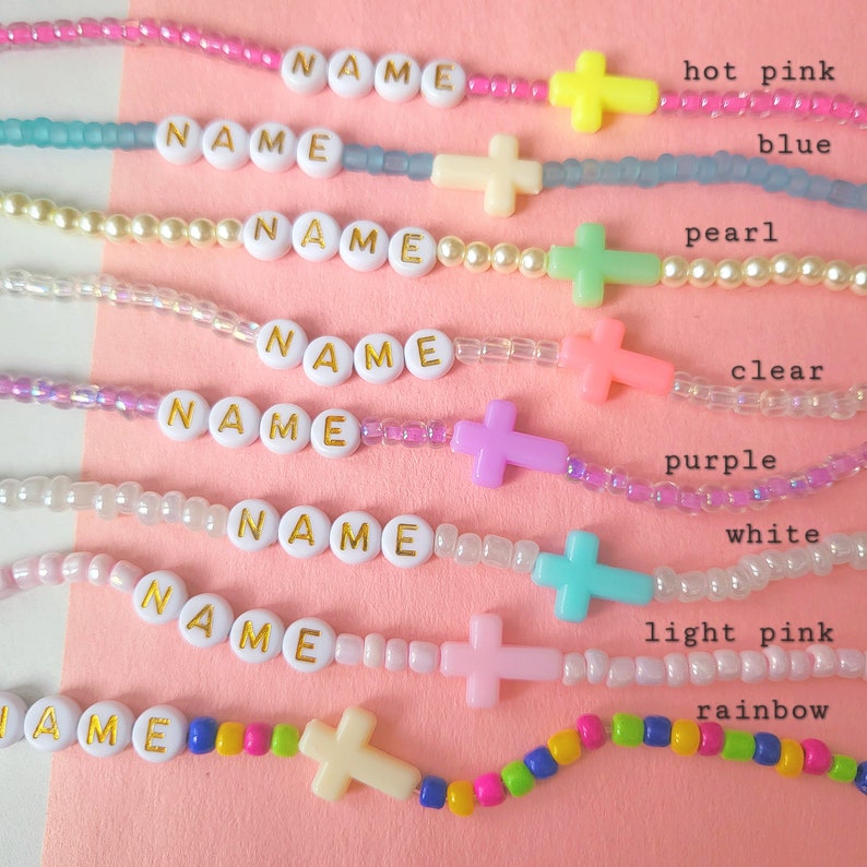 Personalized Cross Beaded Bracelet for Children Custom Name Bracelet
