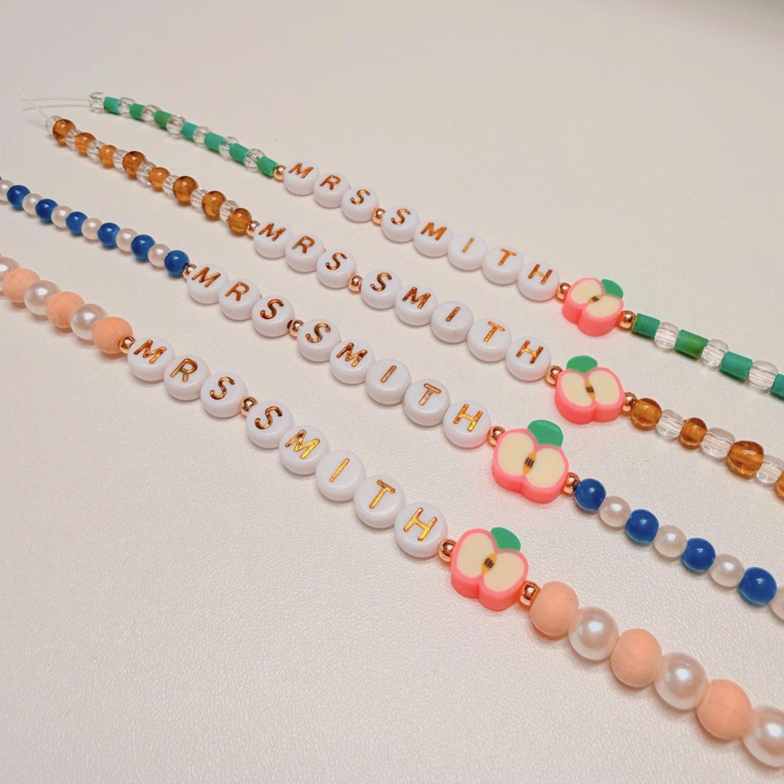 Personalized Teacher Bracelet Set | Beaded Apple Charm, Back to School ...