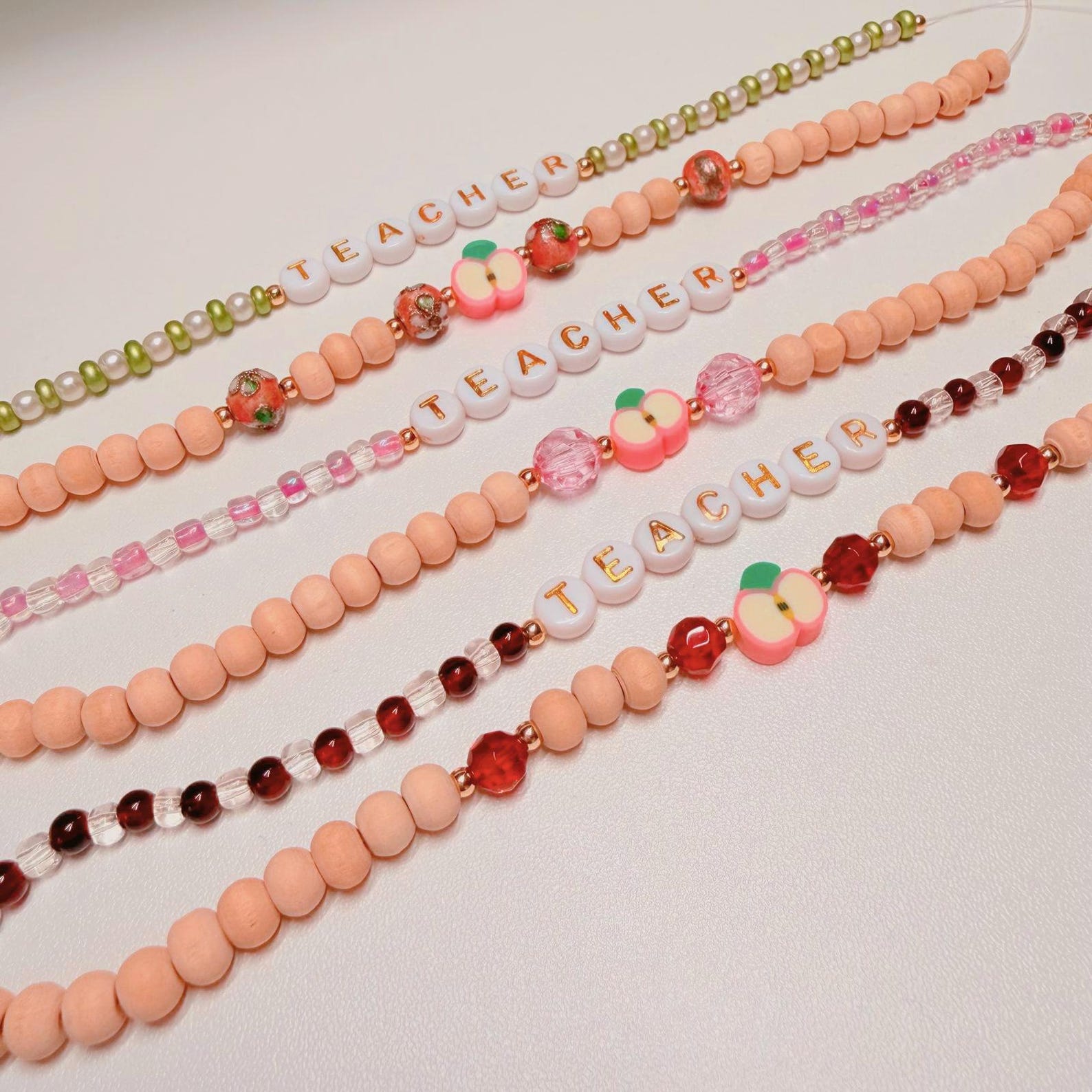 Personalized Teacher Bracelet Set | Beaded Apple Charm, Back to School ...