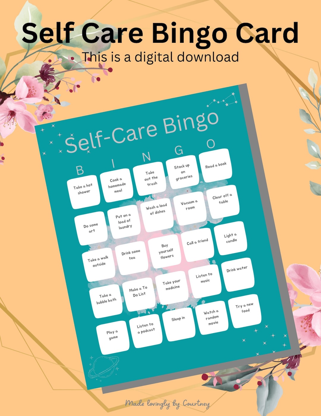 Self Care Bingo Printable Digital Self Care Downloadable Self Care PDF Self Care Digital Art