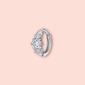 925 Sterling Silver 8mm Mini Triple Gem Earring/ Cartilage Tragus Helix Huggie hoop with sparkly cubic zirconia stones!