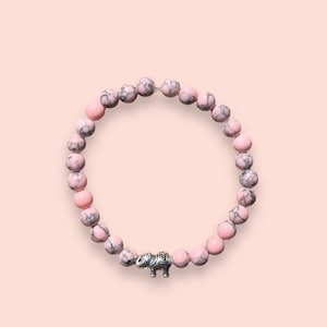 Babyroze marmeren olifant bedelarmband met inspirerende quotekaart moed/moed/kracht!