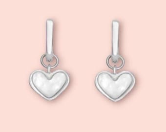White Quartz Heart 925 Sterling Silver plated  Huggies Hoop Earrings - Wedding Jewellery