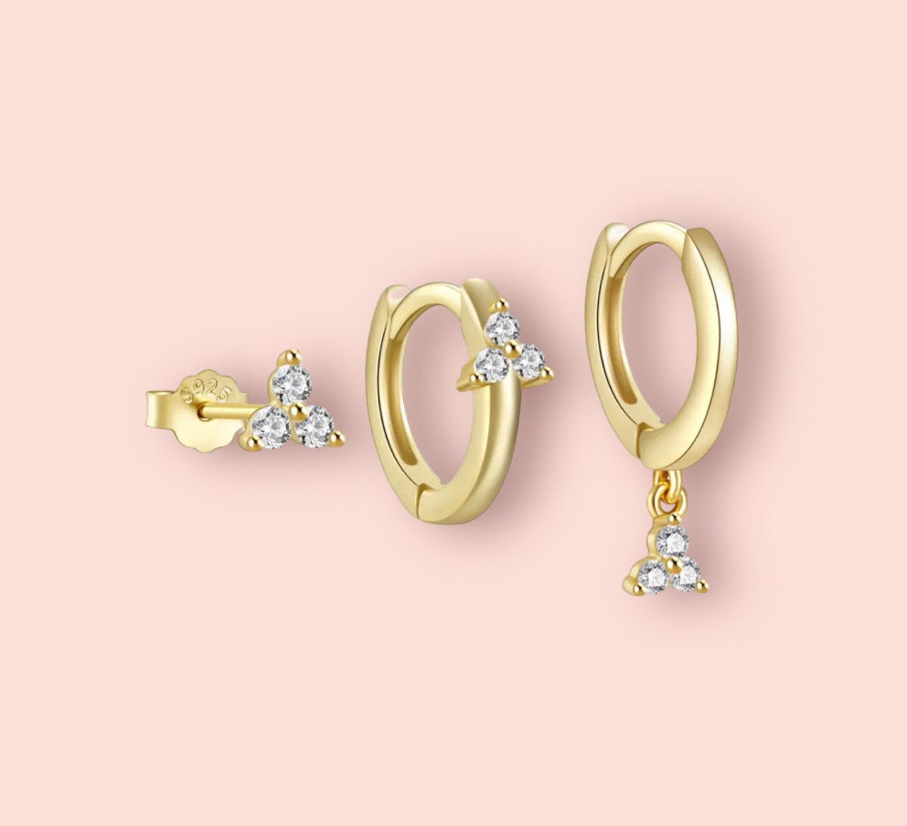 ZEPIQOR Set 2 Paia Orecchini Donna Placcati Oro - Piccoli Orecchini A Bottone E Cerchio Impilabili Per Piercing Multipli