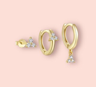 ZEPIQOR Set 2 Paia Orecchini Donna Placcati Oro - Piccoli Orecchini A Bottone E Cerchio Impilabili Per Piercing Multipli